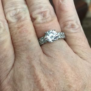 Sterling Silver CZ Solitaire with Side Stones SZ 7